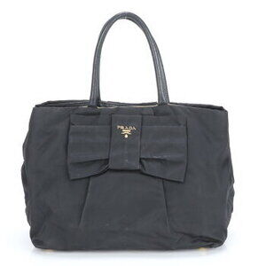 Prada Tessuto leather tote bag ribbon shoulder black